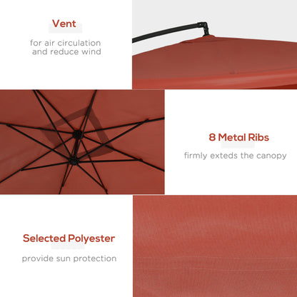 Offset Patio Umbrella with Net and Umbrella Base, Adjustable Cantilever Canopy with Cross Base, Weight Plates and 8 Ribs