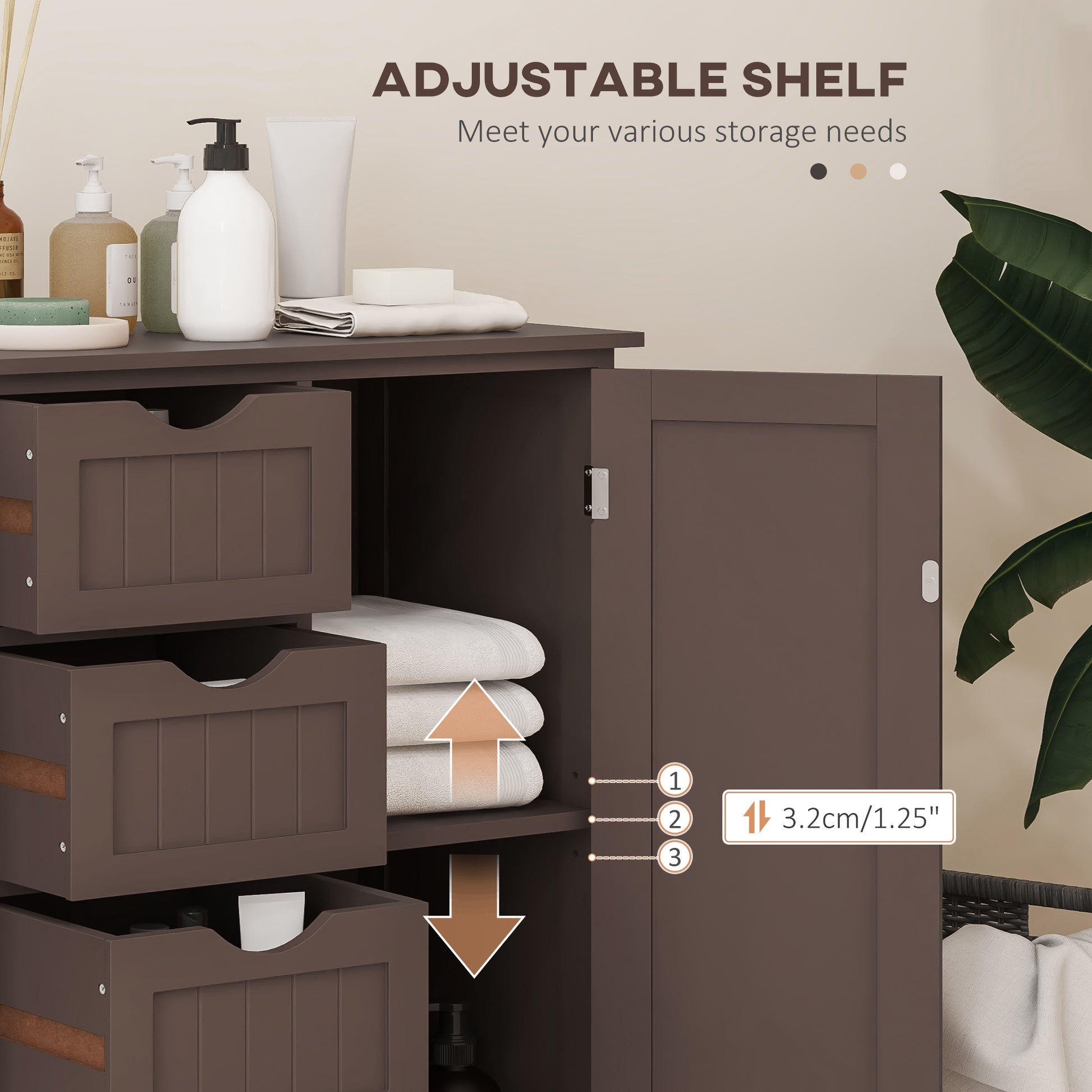 Bathroom Storage Cabinet, Floor Cabinet with Adjustable Shelf and 4 Drawers, Side Cabinet for Washroom, Brown