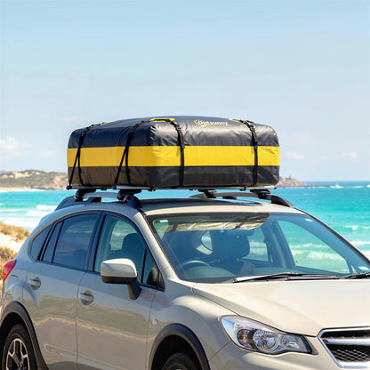 Rooftop Cargo Carrier, 15 Cubic Feet Waterproof Soft-Shell Car Roof Storage Bag with Door Hooks, Anti-Slip Mat