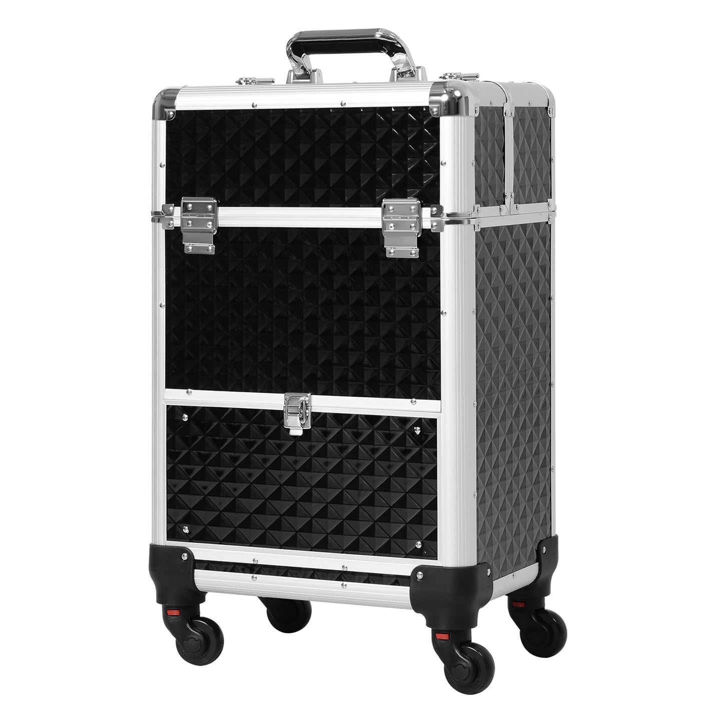 Portable Aluminum Makeup Train Cases, Rolling Makeup Case, Salon Beauty Cosmetic Jewelry Organizer Trolley with 4 Wheels