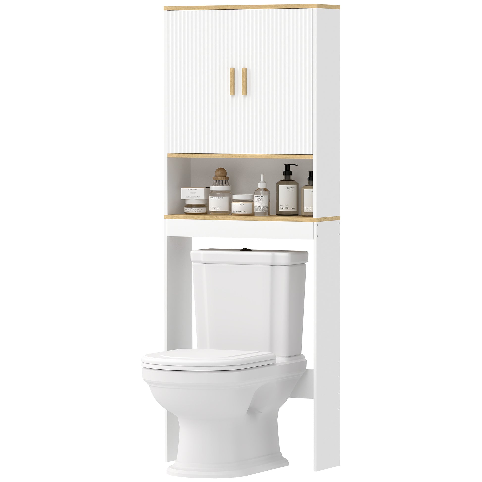 Over the Toilet Storage Shelf Adjustable Shelf Over the Toilet Storage Cabinet for Bathroom White and Oak