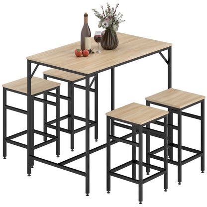 5 Pieces Industrial Rectangular Bar Table Set, Dining Table Set Breakfast Table with 4 Stools for Dining Room, Kitchen, 