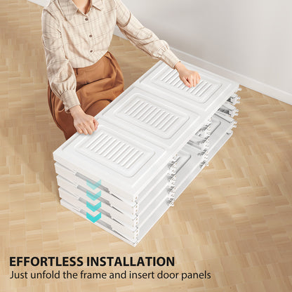 Portable Wardrobe, Foldable Plastic with 8 Compartments, 2 Hanging Rods and Magnetic Doors, White