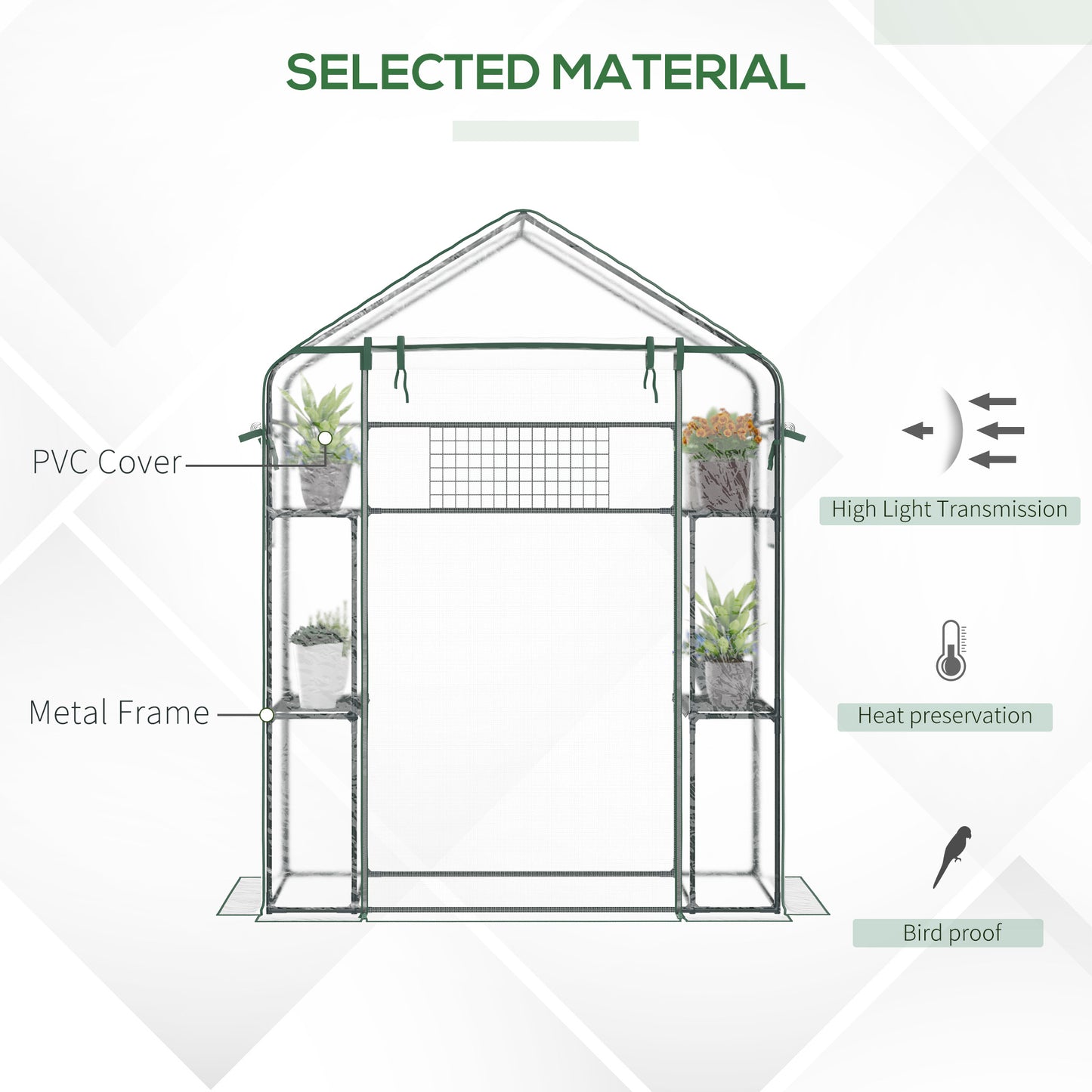 Walk-in Greenhouse with 4 Shelves, 56" x 29" x 77" Mini Greenhouse ,Roll-Up Door, Mesh Windows for Seedling, Flowers, Pl