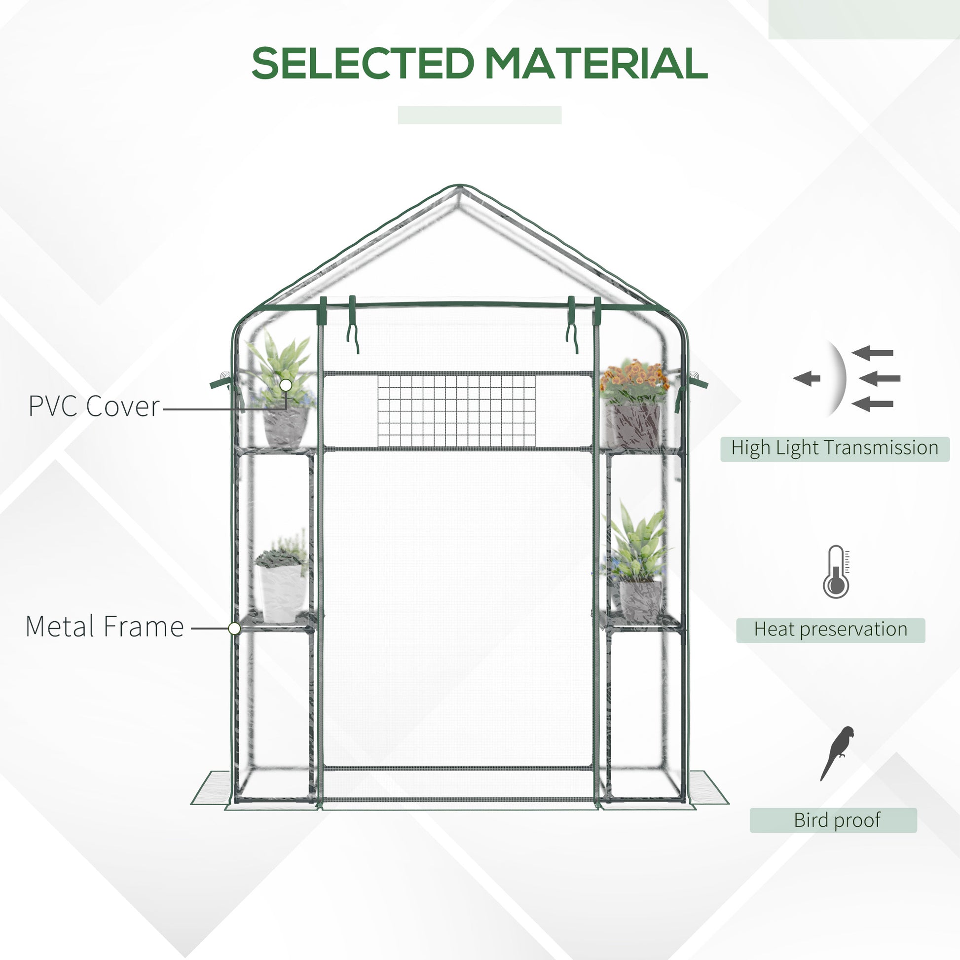 Walk-in Greenhouse with 4 Shelves, 56" x 29" x 77" Mini Greenhouse ,Roll-Up Door, Mesh Windows for Seedling, Flowers, Pl