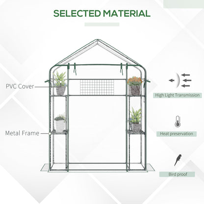 Walk-in Greenhouse with 4 Shelves, 56" x 29" x 77" Mini Greenhouse ,Roll-Up Door, Mesh Windows for Seedling, Flowers, Pl