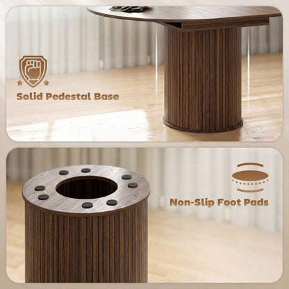 Extendable Kitchen Table for 6-8, 43.5"-59" Farmhouse Dining Table with Pedestal Base Walnut Wood Grain