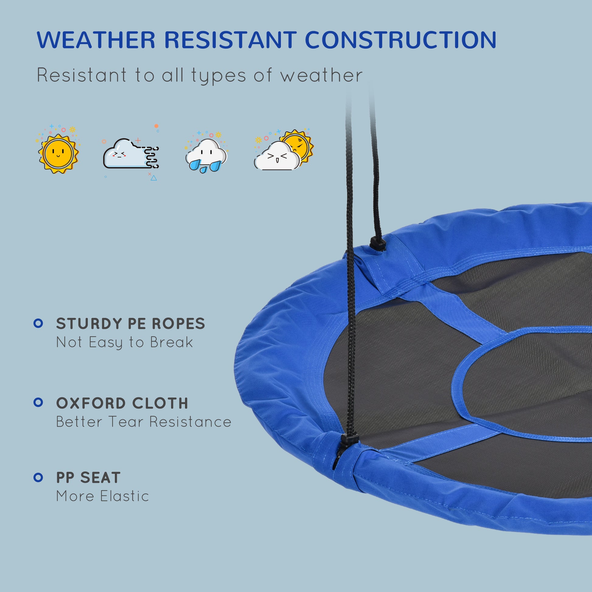 43.25" Saucer Swing, Nest Web Rope Seat with Adjustable Hanging Ropes, for Indoor Outdoor Children 3-12 Years Old, Blue
