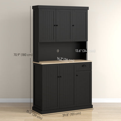 71" Kitchen Pantry Buffet with Hutch Storage Cabinet Microwave Oven Stand with Drawer, Black