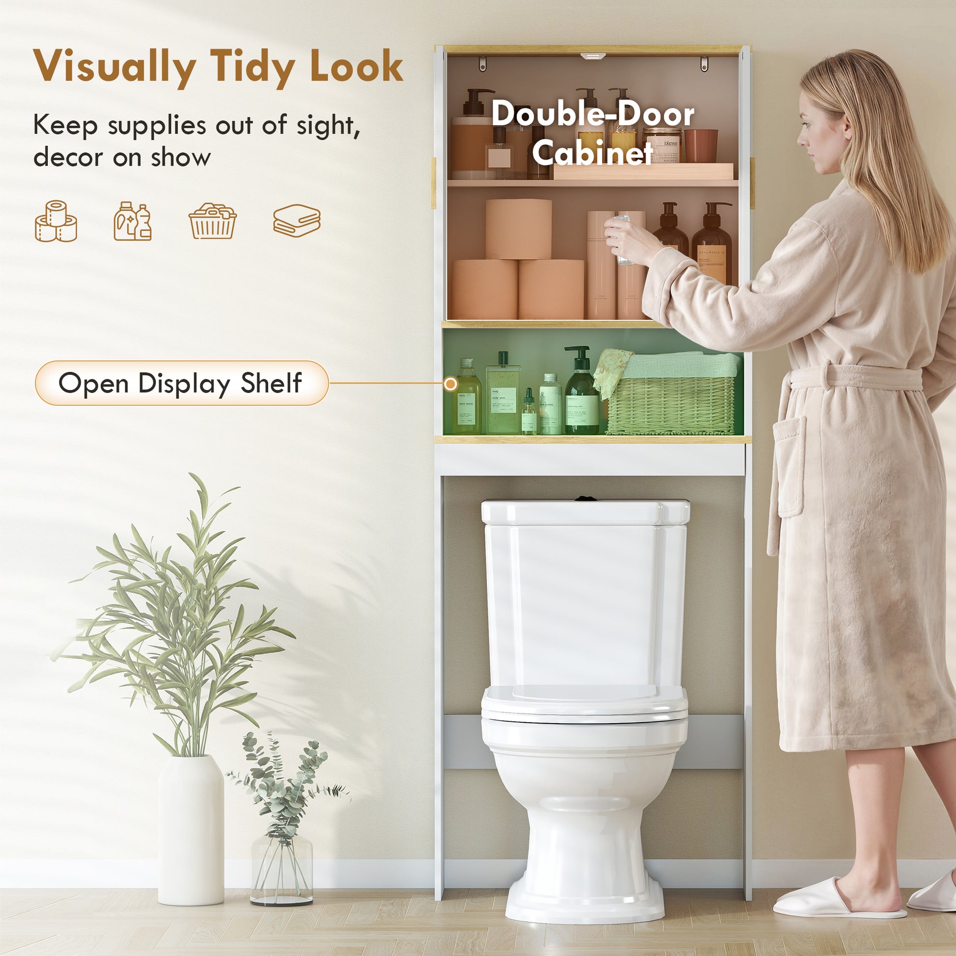 Over the Toilet Storage Shelf Adjustable Shelf Over the Toilet Storage Cabinet for Bathroom White and Oak