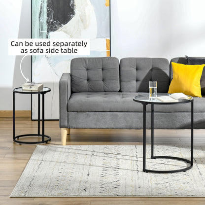 Set of 2 Nesting Coffee Tables with Metal Base, Round Side Table with Tempered Glass Tabletop for Living Room, Bedroom, 