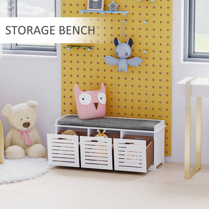 Upholstered Shoe Cabinet Storage Bench with Padded Cushion, with 3 drawer Enough Storage Space Bench Stool for Living Ro