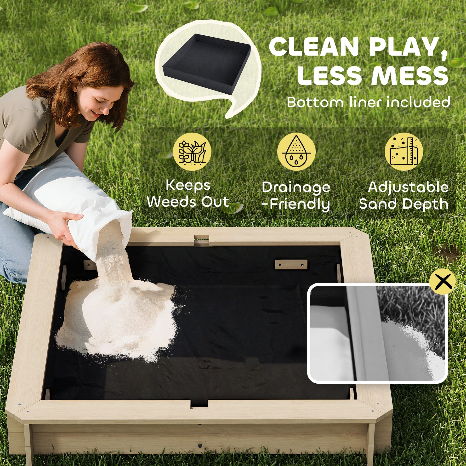 Kids Wooden Sandbox Outdoor Backyard Playset Children Play Station w/ Adjustable Canopy & Convertible Bench Sand for 3-7
