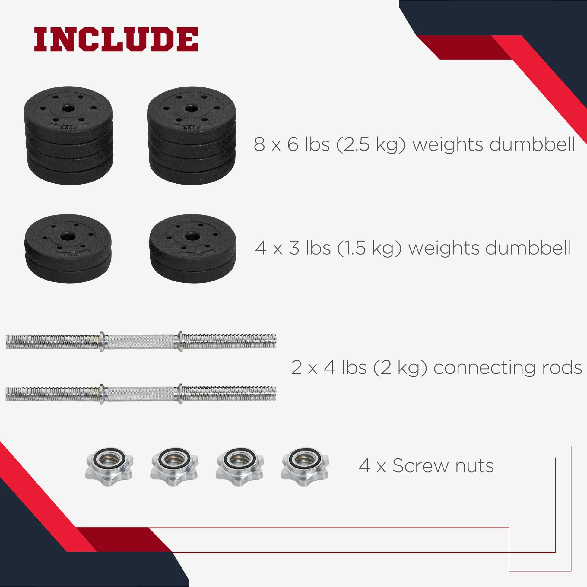 Soozier 66 lbs Adjustable Dumbbells Weight Set Dumbbell Hand Weight Barbell for Body Fitness Lifting Training for Home O