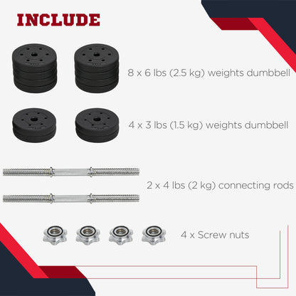 Soozier 66 lbs Adjustable Dumbbells Weight Set Dumbbell Hand Weight Barbell for Body Fitness Lifting Training for Home O