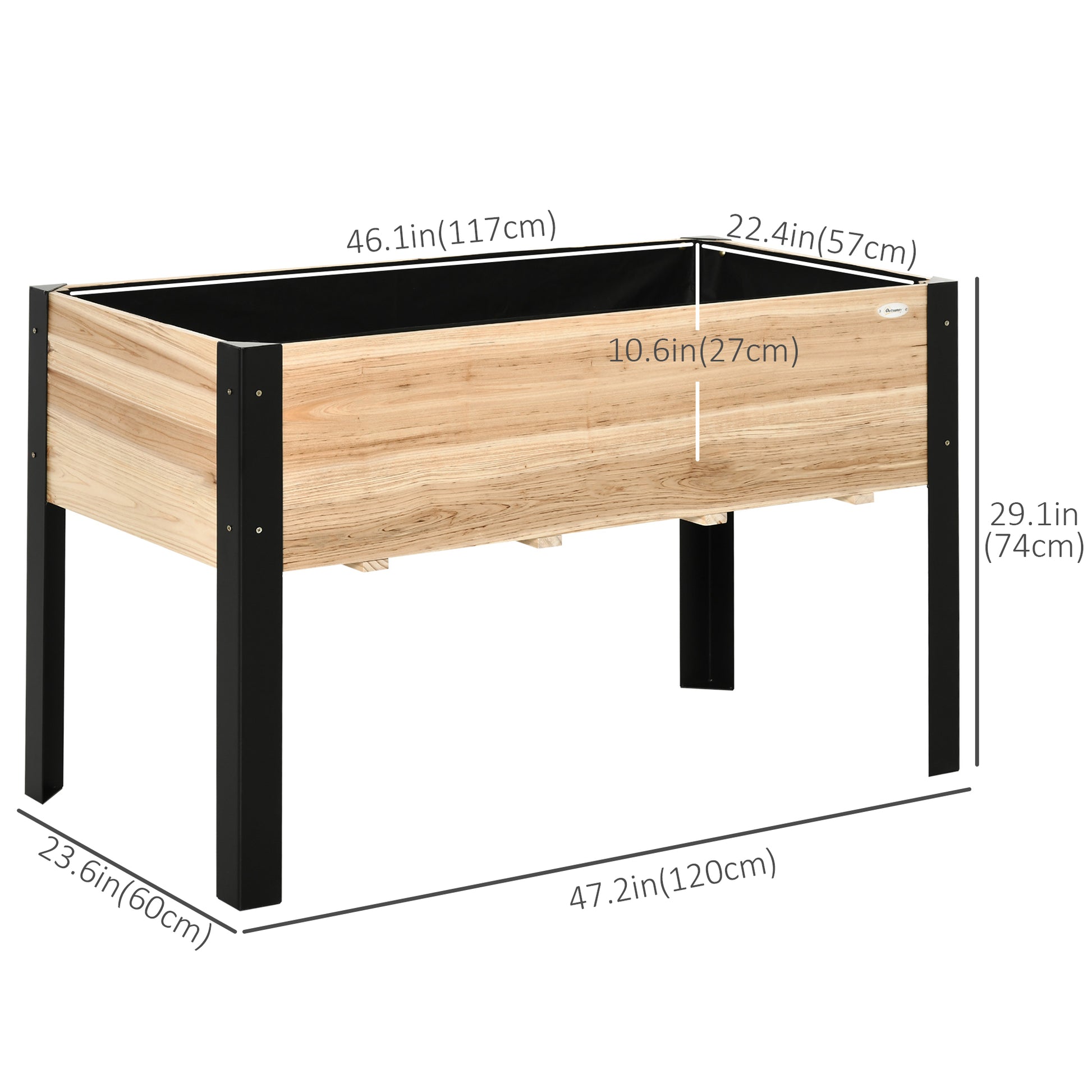 Raised Garden Bed, Elevated Planter Box, 47"x24"x29" with Legs, Metal Frame, Wooden Planter Pot for Backyard, Patio to G