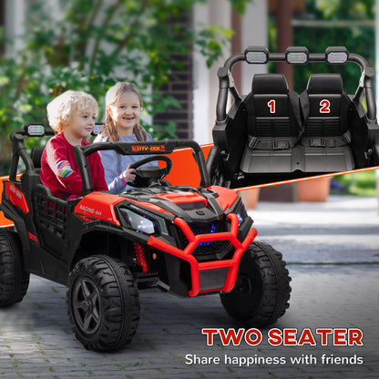 Qaba 2 Seater 24V Electric Car for Kids w/ Remote Control, 3 Speed, LED Lights, Music, Horn, Spring Suspension, Red