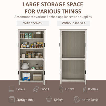 64" Kitchen Pantry Cabinet, Freestanding Storage Cabinet with 4 Doors, 3 Adjustable Shelves, Antique White