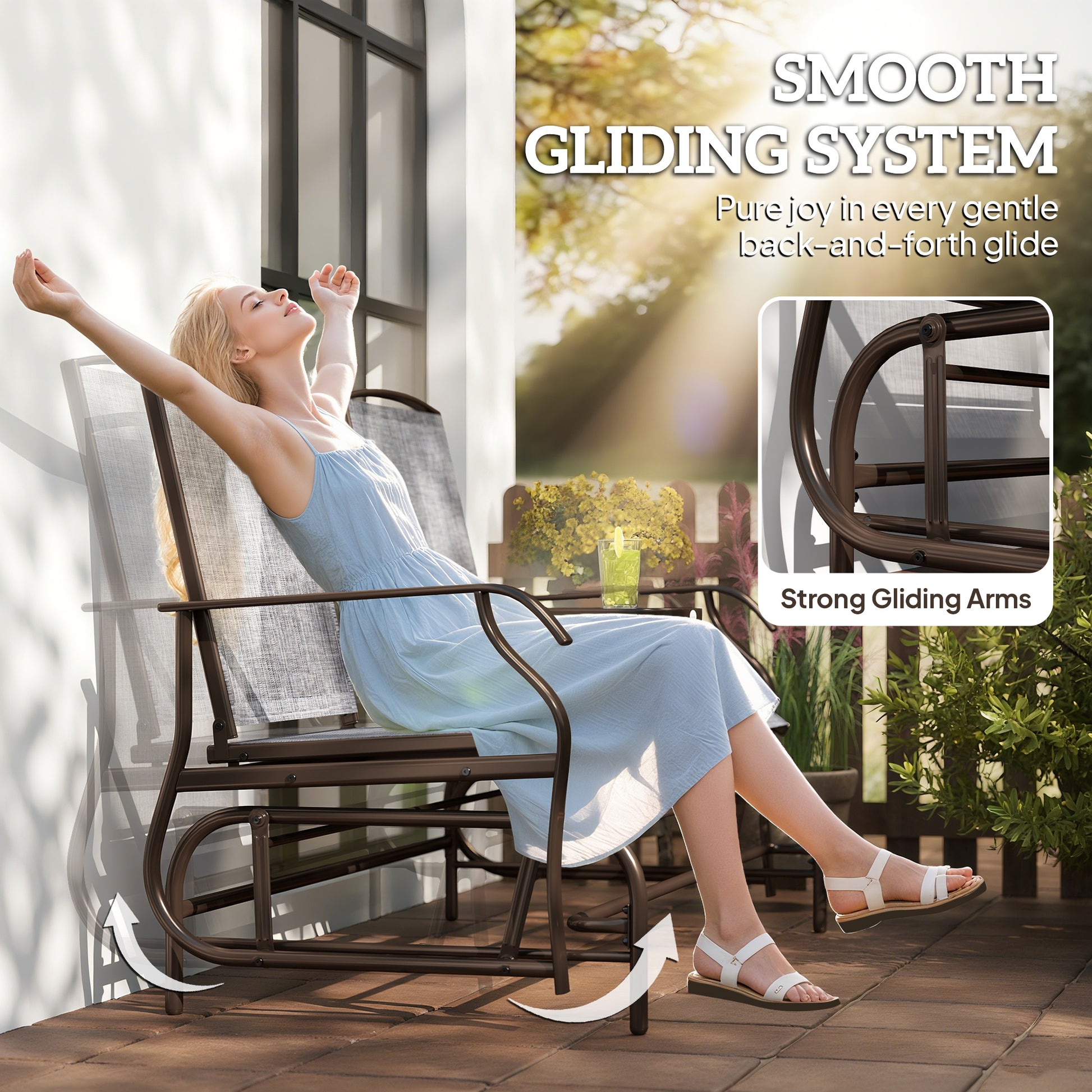 Patio Glider Rocking Chair 2 Person Outdoor Loveseat Rocker Garden Furniture Bench, Grey