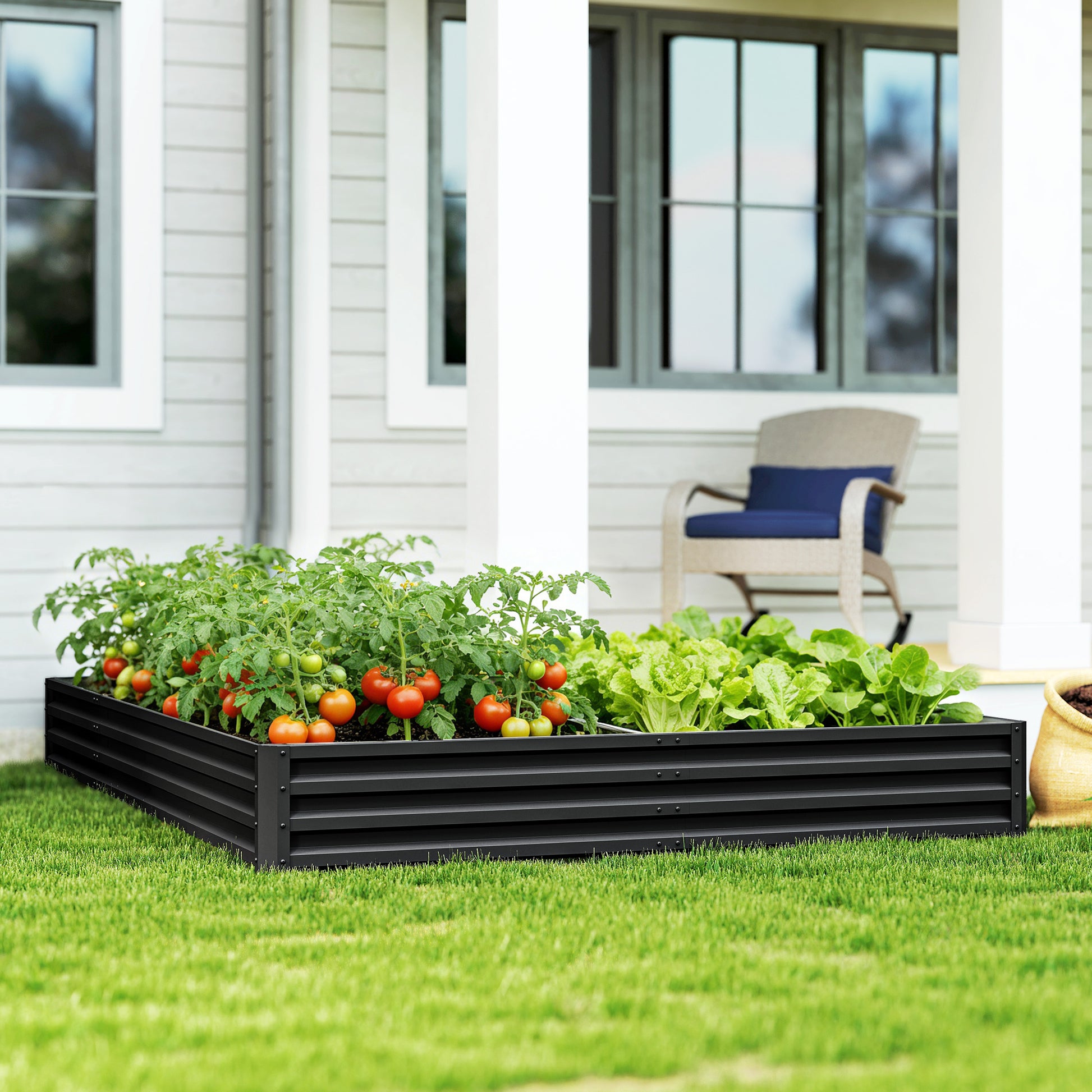 L-Shaped Raised Garden Bed, 82" x 109" x 12" Galvanized Steel Planter Box with Multi-reinforced Rods for Vegetables, Flo