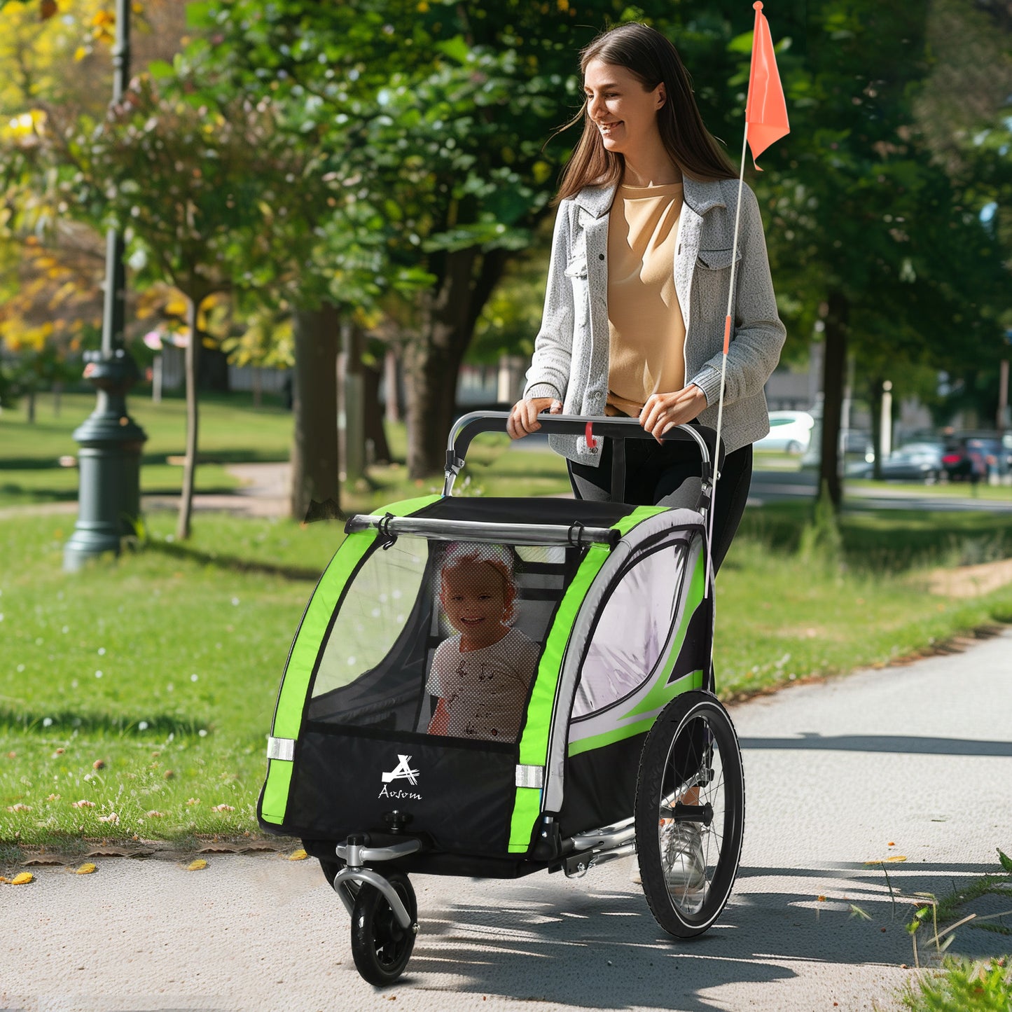 VarietyKart 3-in-1 Bike Trailer for Kids, Running Stroller with 2 Seats, Jogging Cart with 5-Point Harness, Storage Unit