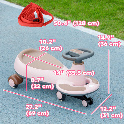 Qaba Kids Wiggle Car w/ Parent Traction Rope, Music, Light, Pink