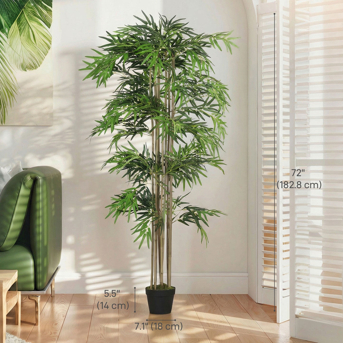 6FT Artificial Bamboo Tree, Fake Plant with 1530 Leaves, Greenery Plant in Nursery Pot for Indoor, Green