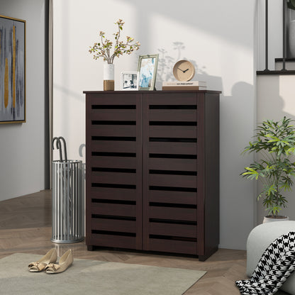 Narrow Shoe Cabinet with 2 Slatted Doors, Modern Shoe Storage Cabinet with Adjustable Shelves for Entryway, Hallway, Liv