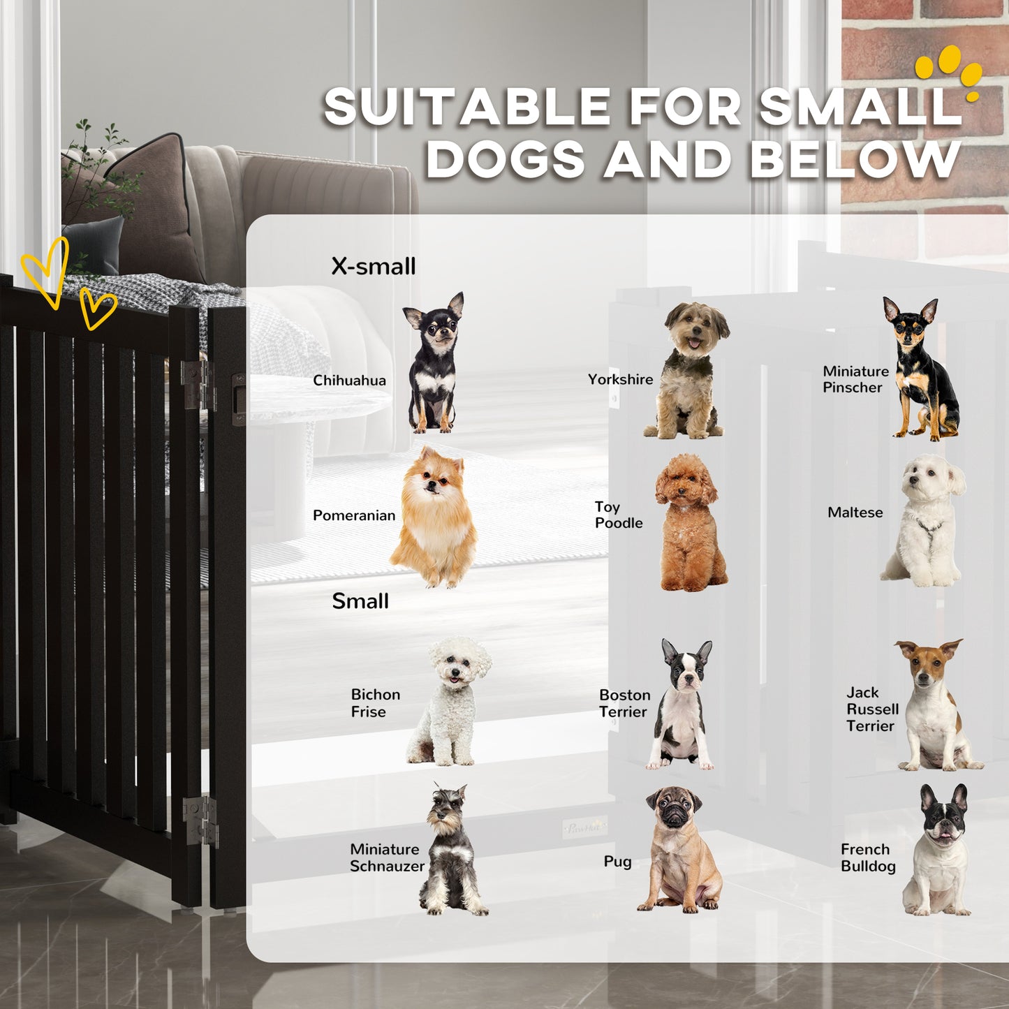 Foldable Dog Gate with Door, 4 Panels Fressstanding Pet Gate, Black
