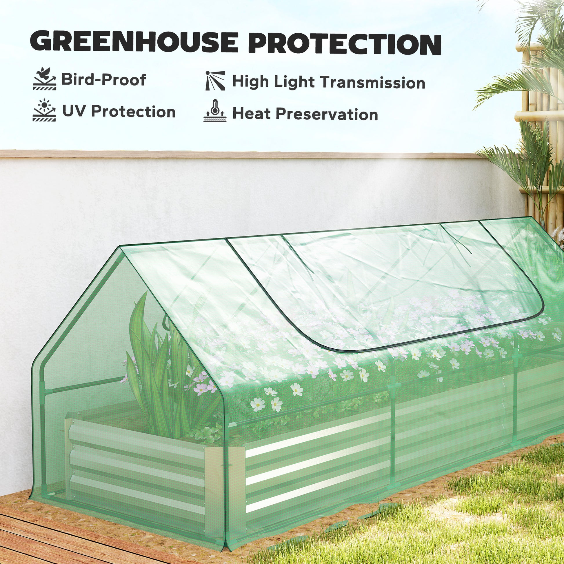 8.6 x 3 x 1ft Raised Garden Bed with Mini Greenhouse, Galvanized Raised Garden Bed with Cover for Herbs and Vegetables, 