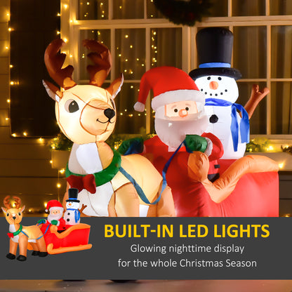6.5 ft Christmas Inflatable Santa Claus & Snowman on Sleigh with Reindeer, Blow up Christmas Decorations with LED Lights
