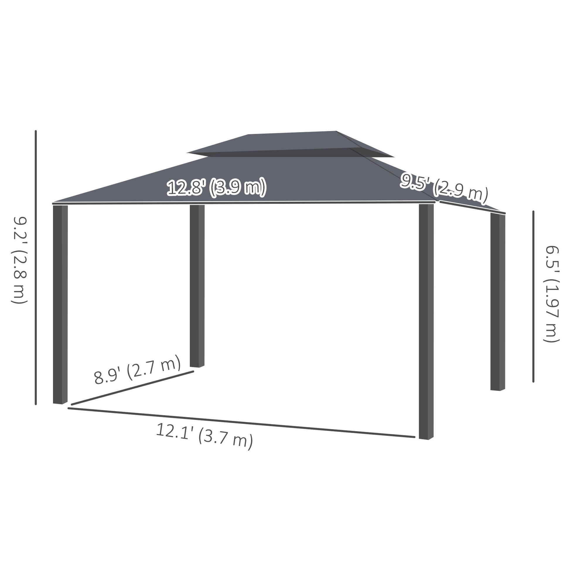 13' x 10' Patio Gazebo, Double Roof Outdoor Gazebo Canopy Shelter with Netting & Curtains, Strong Aluminum Frame, Black