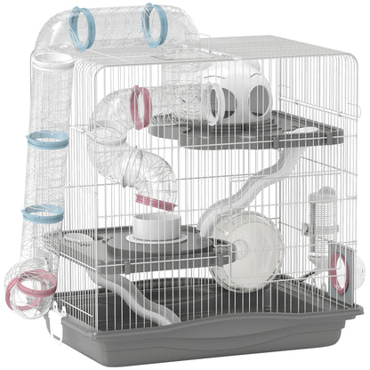 3-Tier Hamster Cage, Portable Gerbil Cage with Exercise Wheels, Water Bottle, Food Dish, for Dwarf Hamsters, Mouse, Grey