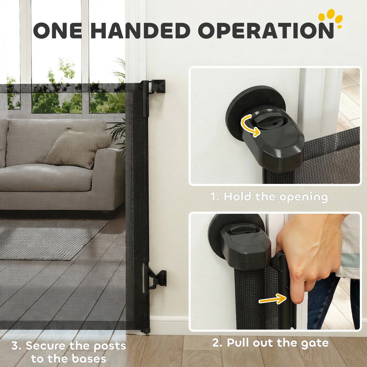 Retractable Dog Gate, 36.6" Tall,  Extends to 55" Wide, Mesh Pet Gate with Single Hand Operation, for Stairs, Doorways