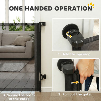 Retractable Dog Gate, 36.6" Tall,  Extends to 55" Wide, Mesh Pet Gate with Single Hand Operation, for Stairs, Doorways