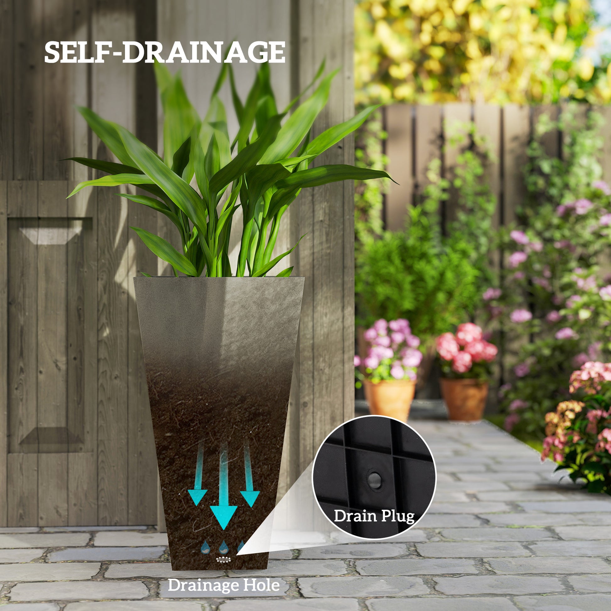 28" Tall Garden Plastic Planters, Outdoor and Indoor Flower Pots, Set of 3 for Entryway, Patio, Yard, Mixed Grey