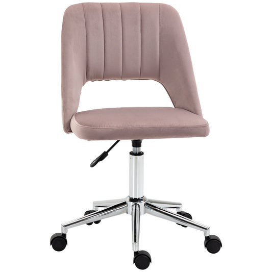 Mid Back Office Chair Velvet Fabric Swivel Scallop Shape Computer Desk Chair, Pink