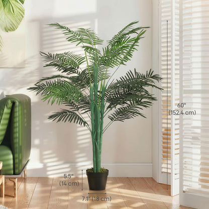 5FT Artificial Palm Tree Set of 2, Fake Tropical Tree with Lifelike Leaves, Faux Plant in Pot for Indoor Decoration, Gre