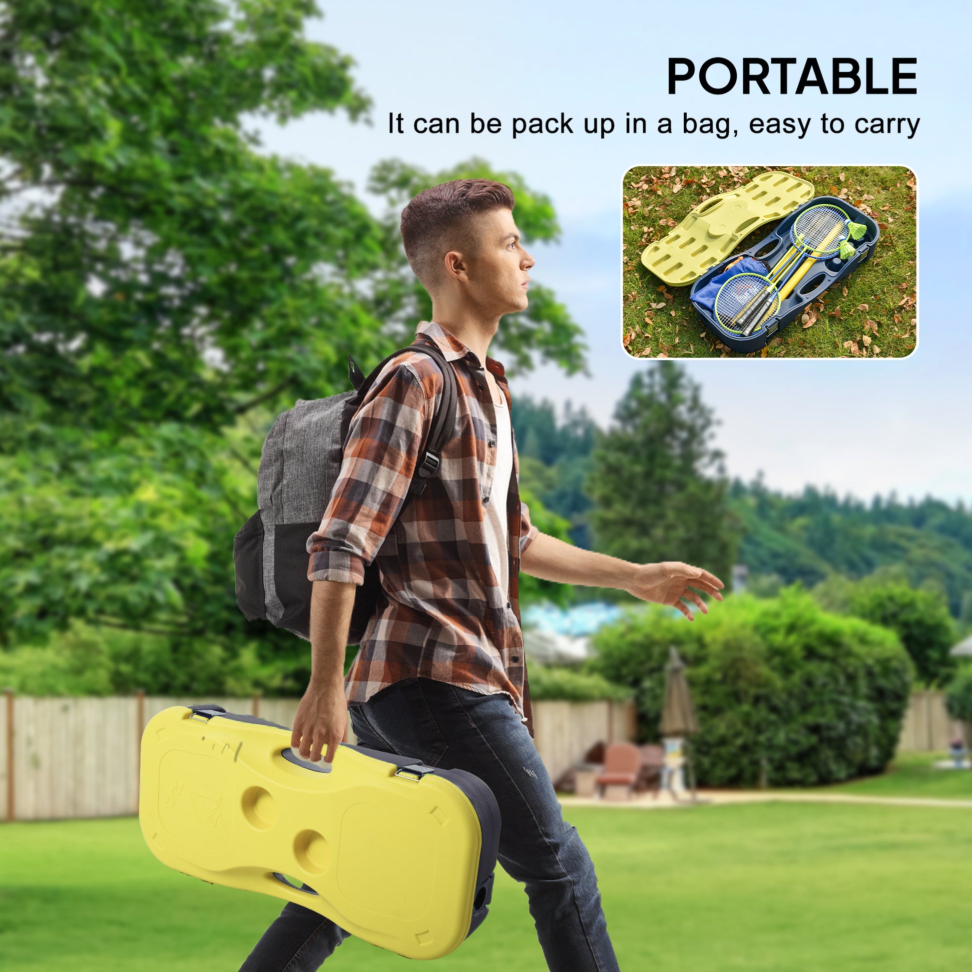 Portable Badminton Net Set with 9.5x5 ft Net, Foldable Badminton Net with 2 Shuttlecocks, 2 Badminton Rackets and 1 Suit