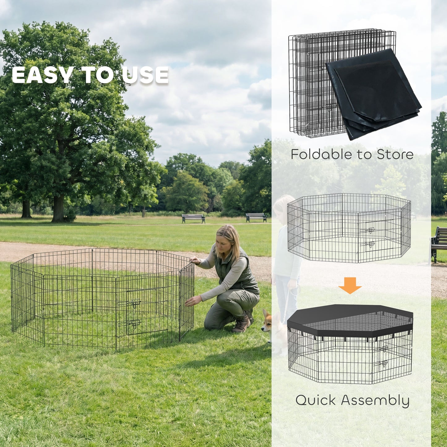 8 Panels Foldable Dog Playpen with Top Cover, 24" High