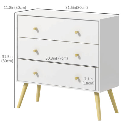 White Dresser for Bedroom with 3 Drawers, Morden Chest of Drawers with Solid Wood Legs and Handles, Storage Organizer fo