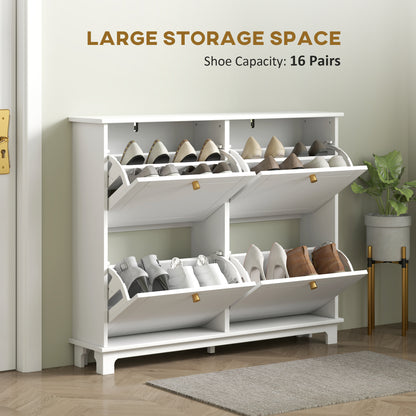 Modern Shoe Storage Cabinet, Narrow Shoe Cabinet with 4 Flip Drawers, Adjustable Shelves, 5 Legs for Entryway, White