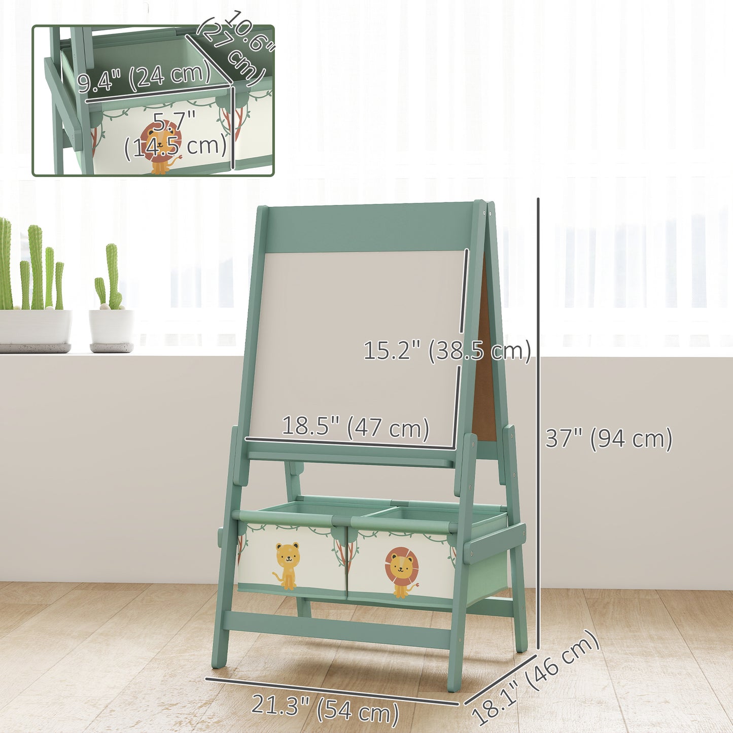 Qaba Art Easel for Kids, Double-Sided Whiteboard & Chalkboard with Paper Roll, 2 Storage Boxes, Gift for Boys, Girls, Gr