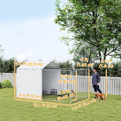 Galvanized Steel Dog Kennel Outdoor with Waterproof & UV-Resistant Cover for Large Dogs, 13.1' x 7.5' x 7.5'