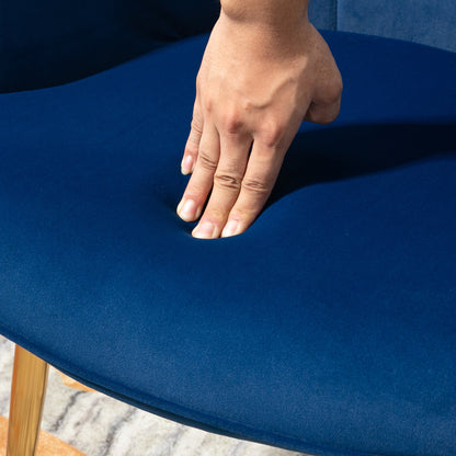 Modern Accent Chair with Ottoman, Upholstered Armchair with Footrest, Gold Metal Legs for Living Room, Bedroom, Dark Blu