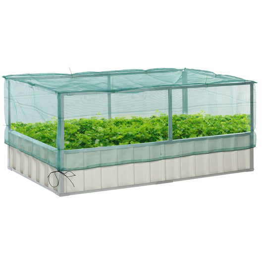 Raised Garden Bed, 5.7 x 3 x 2.3ft Steel Planter Box Outdoor with Cover, Gloves for Growing Vegetables, Flowers, Herbs, 