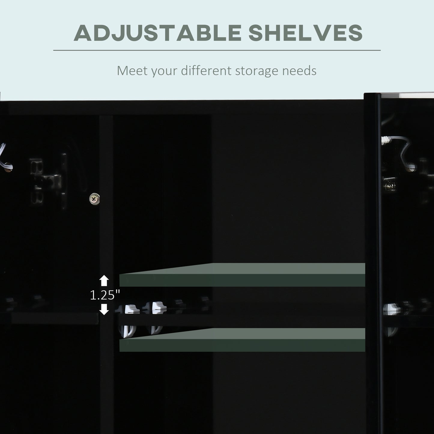 Bathroom Mirror Cabinet with LED and Adjustable Shelves, Wall Mounted Medicine Cabinet, High Gloss Black