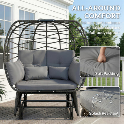 Double Outdoor Glider Egg Chair, Outdoor Loveseat Glider with Cushions and Pillows, Dark Grey