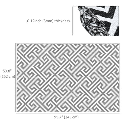 Reversible Outdoor RV Rug, Patio Floor Mat, 5' x 8' Plastic Straw Rug for Backyard, Deck, Beach, Camping, Grey & White