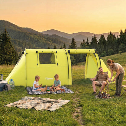 3-4 Person Camping Tent with 2 Rooms, 3000mm Waterproof Portable Family Tent with Carry Bag, Yellow